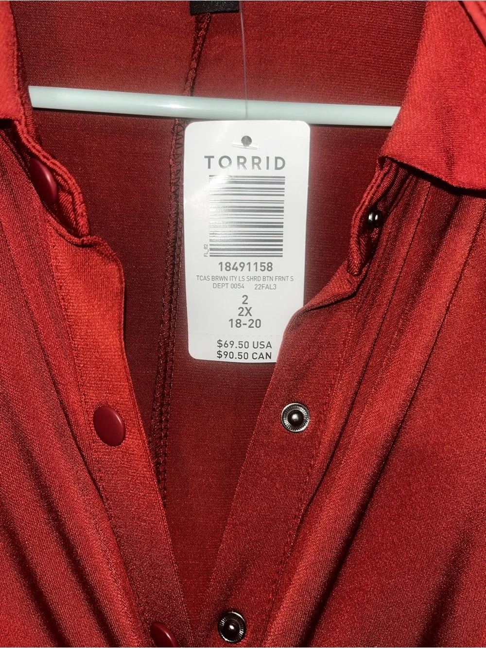 Torrid Ruched Button-Front Dress in Brick Red - Picture 3 of 5
